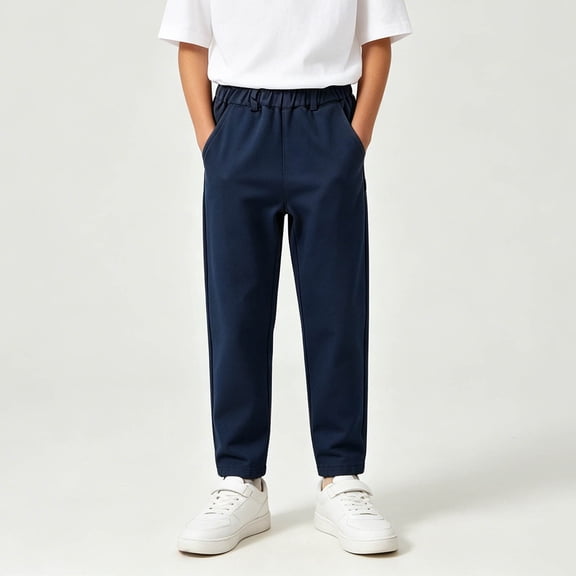 DJDLJWCJ Boys Cotton School Uniform Pants 5-15 Elastic Waist Solid Color Pants Relaxed Fit Workout Pants Navy Size 7