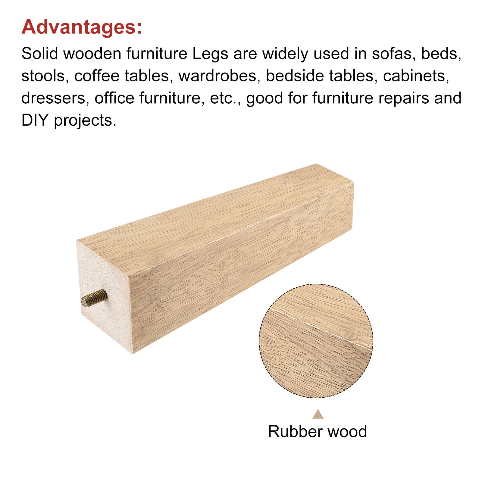 Unique Bargains Wooden Square Tapered Furniture Legs Wood 8 Inch (200mm)