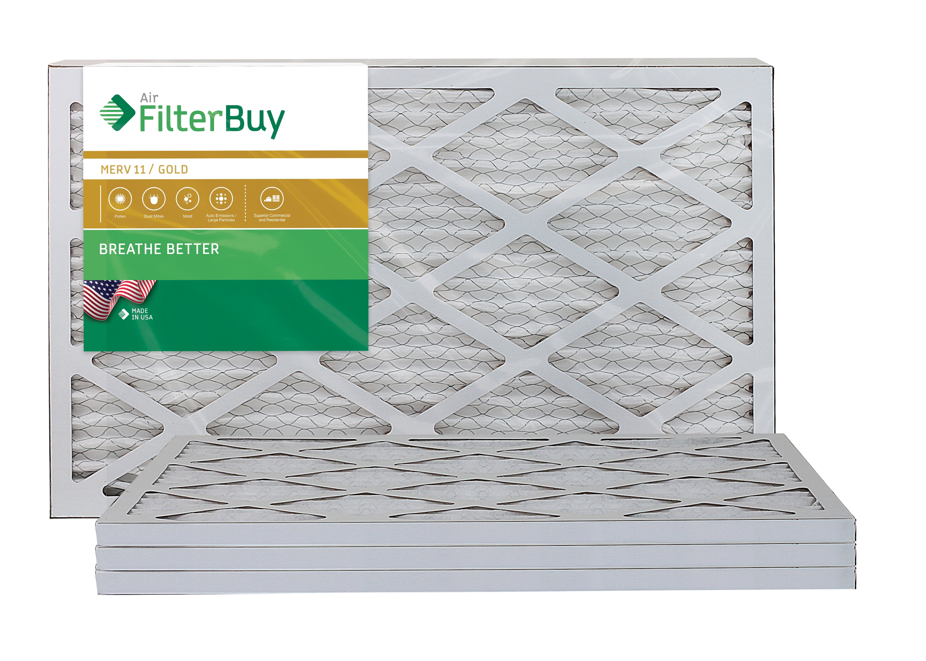 FilterBuy 16x25x1 MERV 11 Pleated AC Furnace Air Filter, (Pack of 4