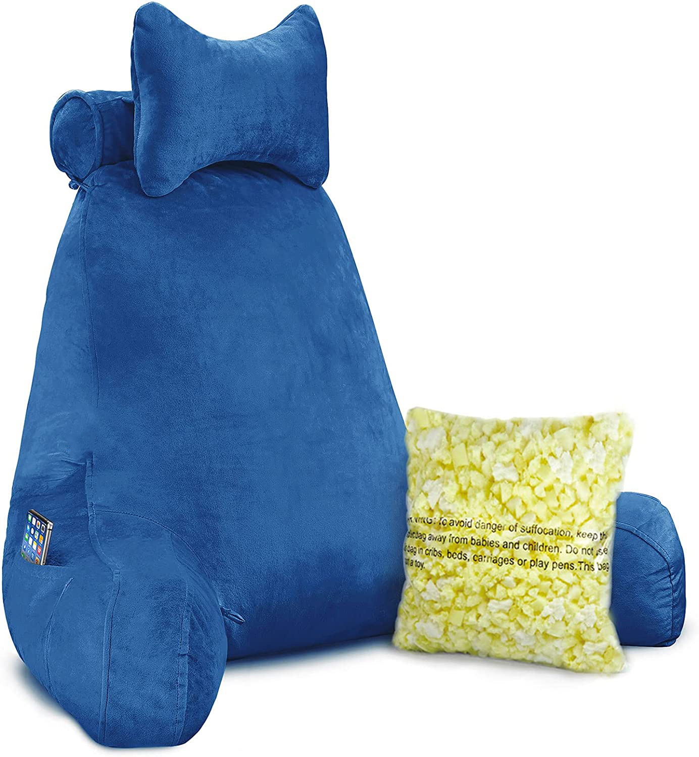 Xxl Soft Reading & Bed Rest Pillow With Higher Support Arm, Pocket