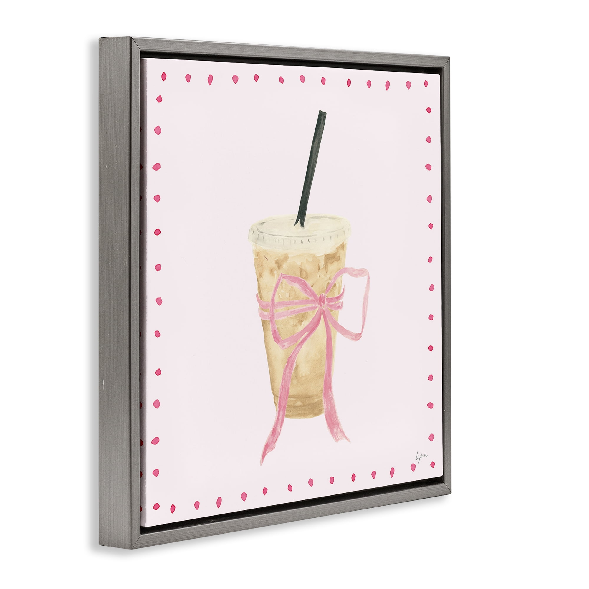 Stupell Industries Glam Iced Coffee Food & Beverage Painting Gray Floater Framed Canvas Art Print Wall Art, 18 x 18