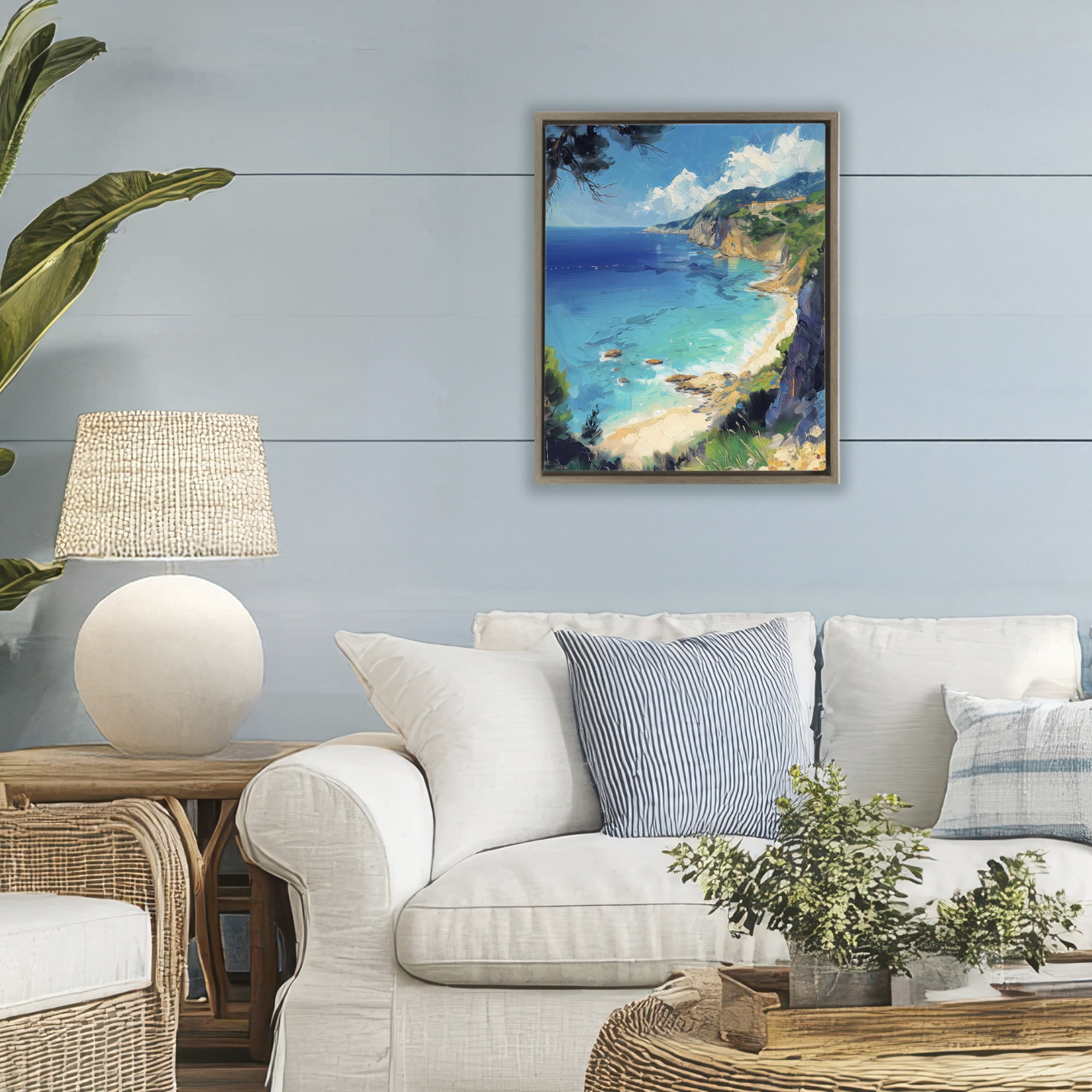 Stupell Industries View of Ocean Retreat Brown Framed Floater Canvas Wall Art, design by Creative Studio