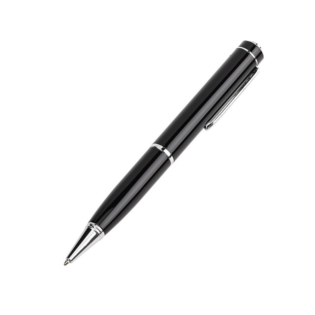 Amdohai Digital Voice Recorder Pen Sound Audio Activated Dictaphone Recording Device Professional Music Player. A sleek black pen-shaped device with silver accents, featuring an omni-directional microphone and 32GB storage for up to 384 hours of WAV format recording. Includes a rechargeable 170mAh lithium battery with 20 hours of working time and 1-hour charging time. Suitable for recording lectures, meetings, or personal notes, and doubles as a music player supporting MP3, WAV, and WMA formats. Package includes earphones, USB cable, and 3.5mm jack to USB adapter.