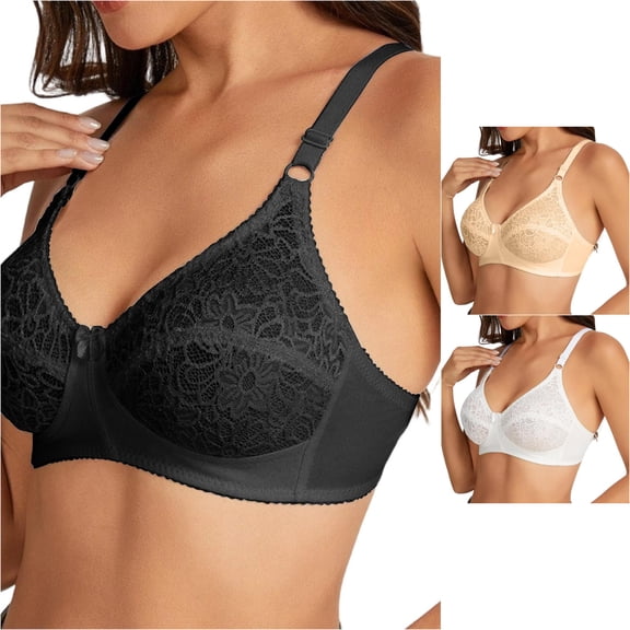 XFeng Women Floral Lace Underwire Bra, V Neck Adjustable Thin Straps Support Comfort Bra