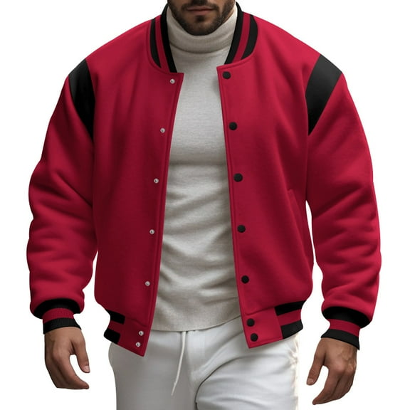 Stand Collar Classic Baseball Jackets (S, Red)