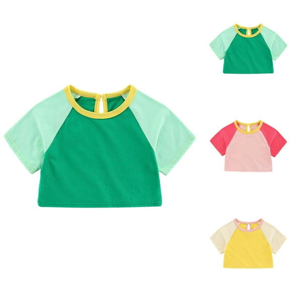 Feancey T-Shirts pour Bébé Garçons et Filles Tout-Petits Manches Courtes Col Rond Hauts à Blocs de Couleur Décontractés Amples T-Shirt Graphique T-Shirt pour Enfants Vente du Jour Vert 3 Ans
