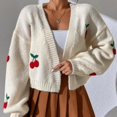 thumbnail image 2 of SRZYMJ Women's Cherry Cropped Cardigan Sweaters Open Front Long Sleeve Cute Knit Short Cardigan Trendy, 2 of 9