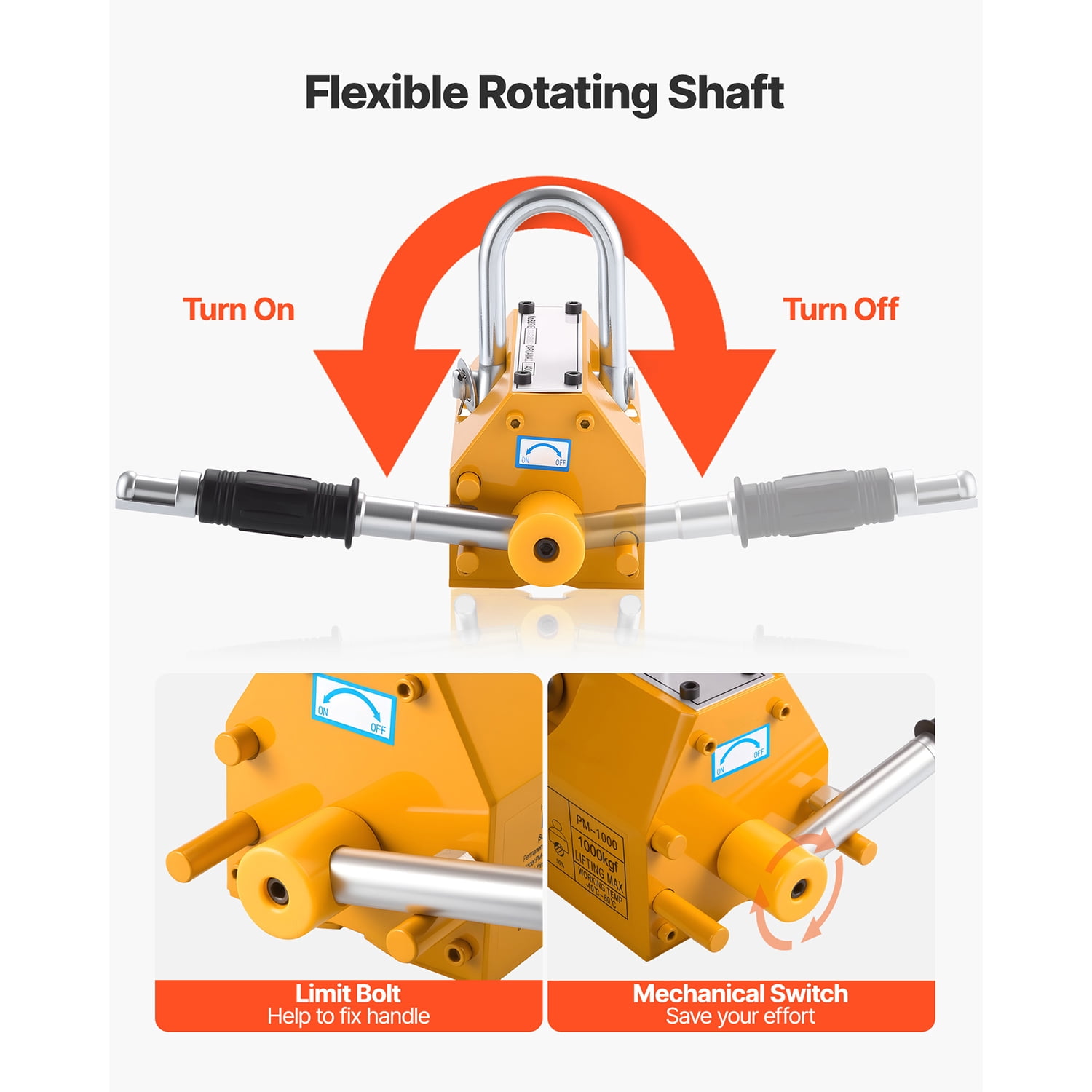 KFFKFF Permanent Magnetic Lifter with 880 lbs Load Capacity, Durable N42 Neodymium Magnet Featuring Release Handle and Steel Hook, Suitable for Crane and Hoist Applications in Lifting Steel Plates