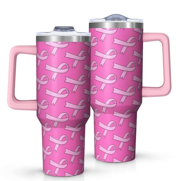 Pink Breast Cancer Tumbler with Handle and Lid,40oz Double Wall Vacuum Insulated Tumbler,Cups Gift for Women and Men