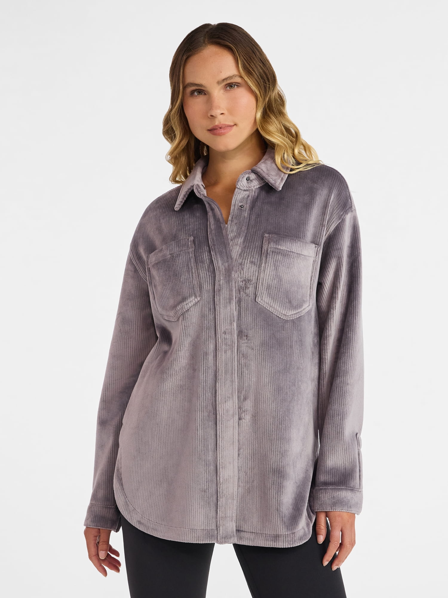 Avia Women's and Women's Plus Cord Velour Shacket, Sizes XS-4X