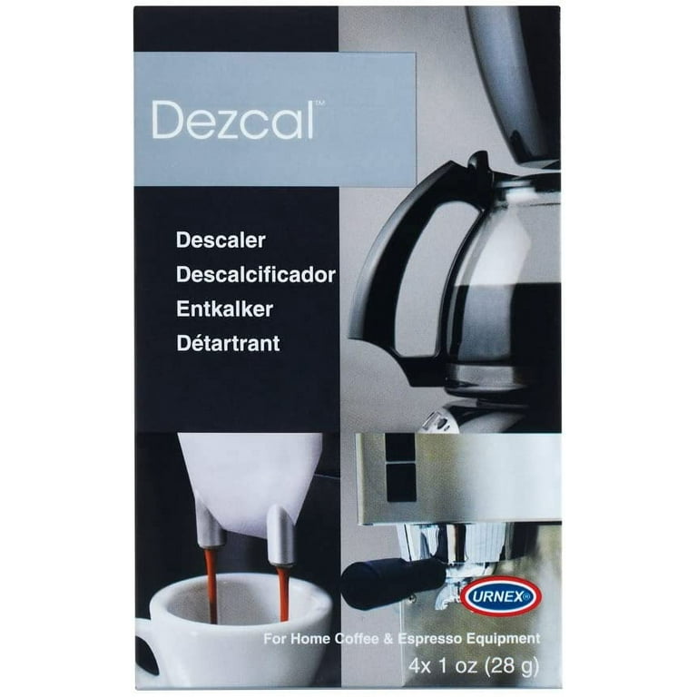 Urnex Dezcal - Descalcificador y limpiador de café y expreso, paquete de 2,  removedor de incrustaciones activado, uso con cafeteras caseras, máquinas