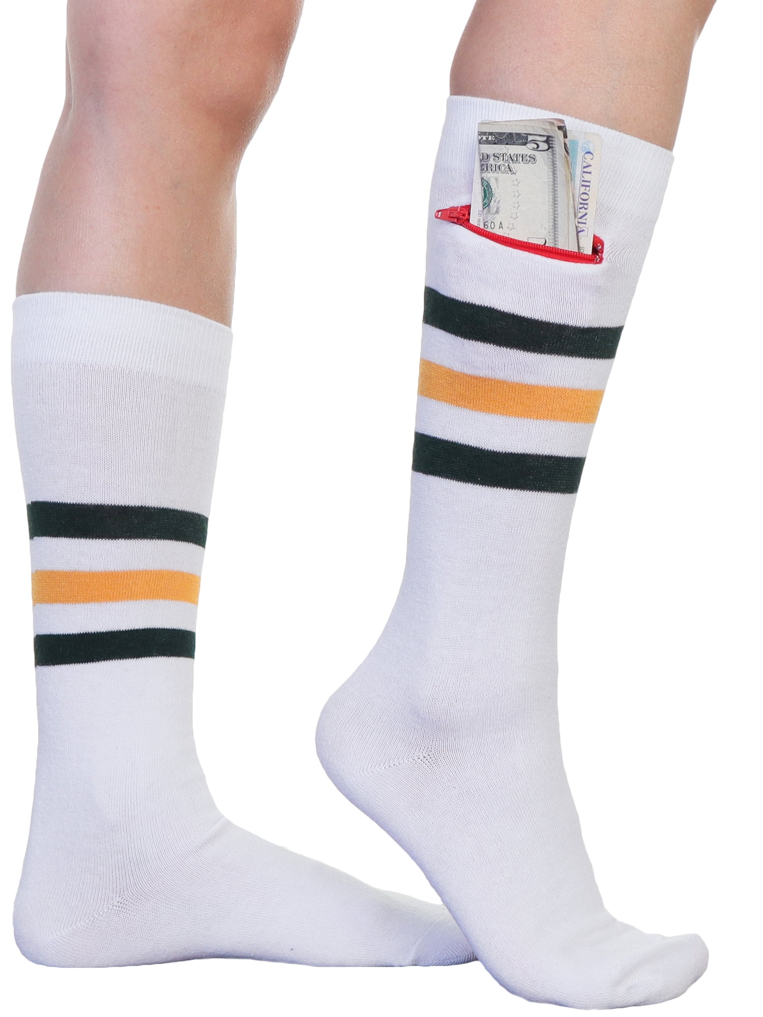 Angelina Unisex Crew Socks with Zipper Pocket (2Pairs)