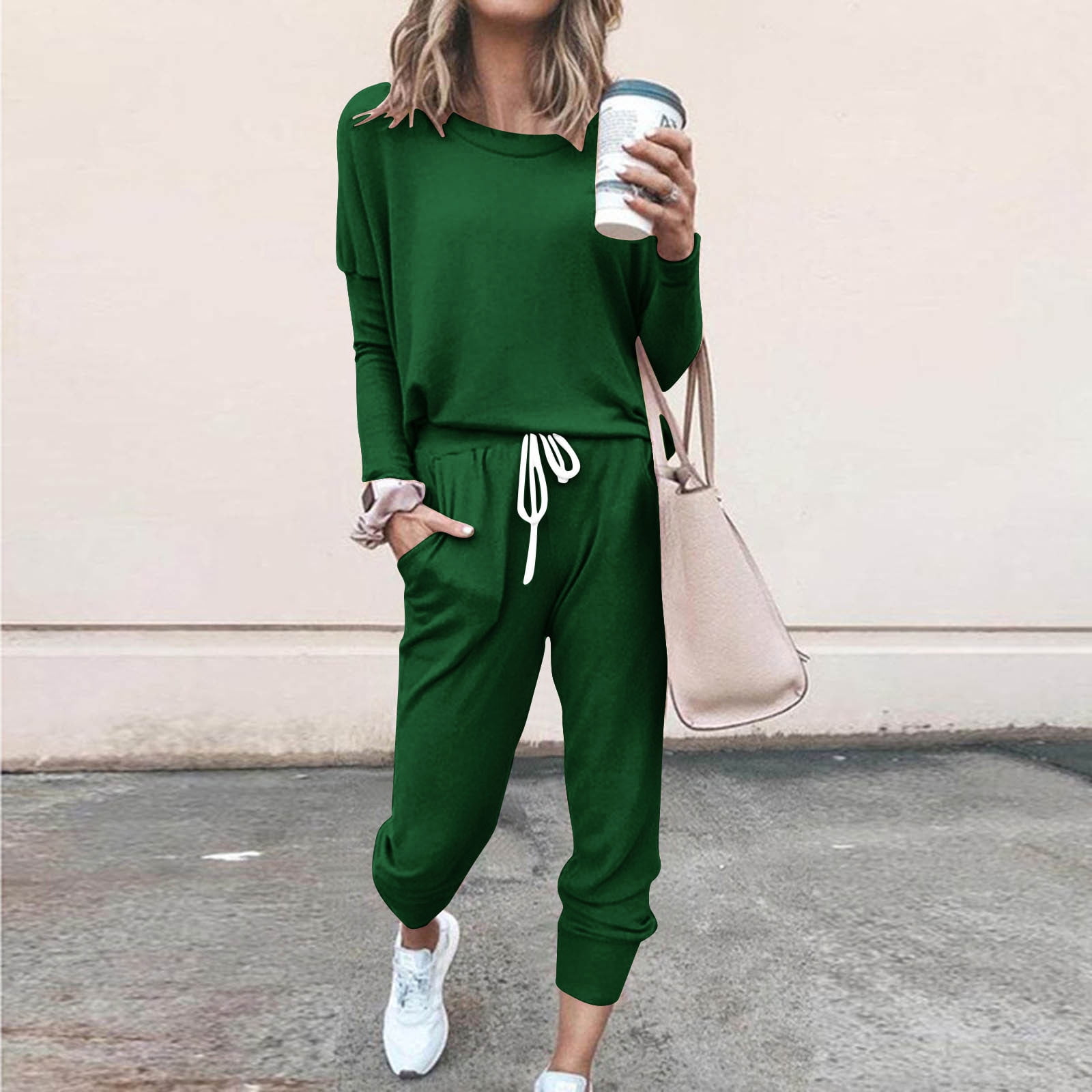 YUGYXL Jogger Sets for Women 2 Piece Lounge Sets Long Sleeve Tops Sweatpant Sweatsuits Set Casual Workout Tracksuits Outfits Green XL