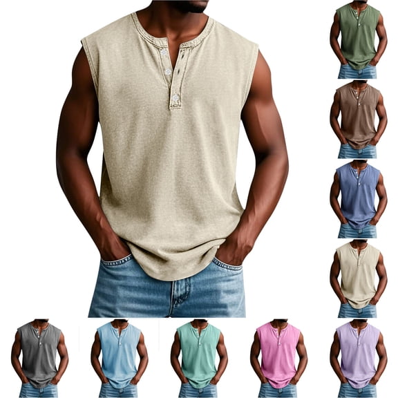 Purcolt Mens Tank Tops Sleeveless Big and Tall Muscle Shirts Casual Running Workout Gym Tee Tops Summer Vacation Beach Shirts with Pockets