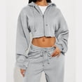 thumbnail image 2 of CIENVNSTG Women 2 Piece Set Fall Clothes Outfits Zipper Hooded Sweatshirt Set High Waist Ladies Sweatpants Set Streetwear Gray S, 2 of 4