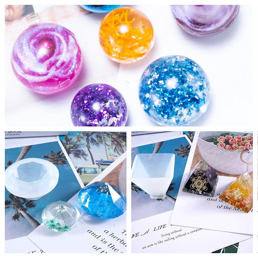 DIY Silicone Molds Resin Casting Molds with Aluminum Wire Birch Wooden Craft Ice Cream Sticks and Nail Art Sequins/Paillette White 7pcs/set