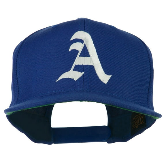 Large Old English A Embroidered Flat Bill Cap - Royal OSFM