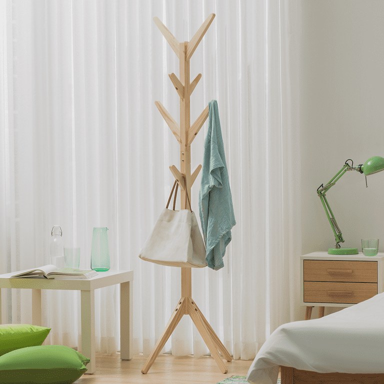 MoNiBloom Wood Stable Coat Rack, Modern Clothes Handbag Storage Stand, Hall  Tree, Natural, for Entryway 