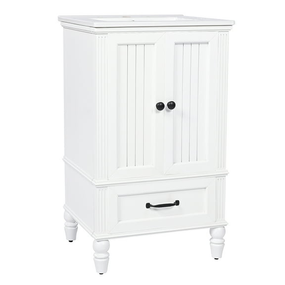 GVN Bathroom Storage Cabinet, Floor Cabinet,20" Bathroom Vanity with Sink, Bathroom Cabinet with Two Doors, Magnetic Door Stopper, White