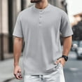 thumbnail image 4 of Shirts for Men Short Sleeve Crew Neck Waffle Henley Shirts Loose Fit Grey T Shirt with Button Men's Casual Shirts, 4 of 6