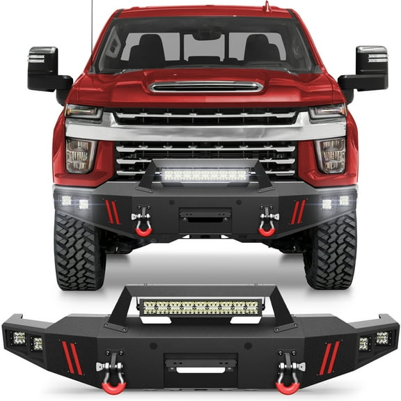 POFENZE Front Bumper Full Width for 2020-2023 Chevy Silverado 2500/3500 Offroad Bumper with Lights