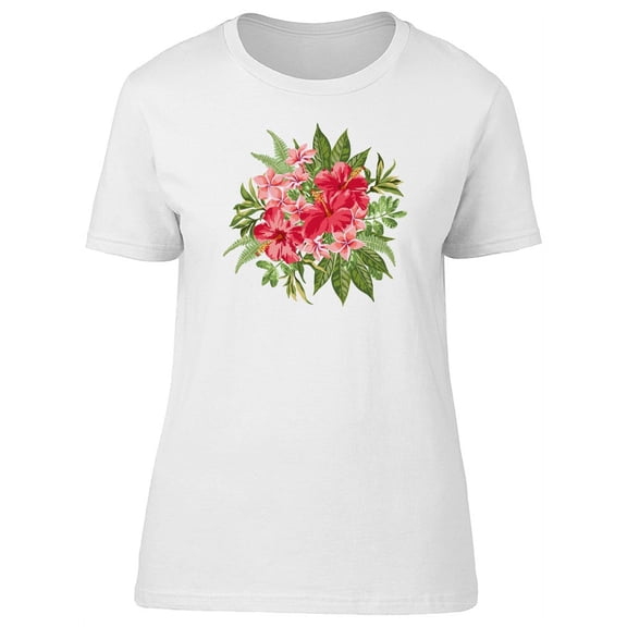 Bouquet Tropical Flower Leaves T-Shirt Women -Image by Shutterstock, Female Medium