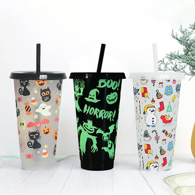D-groee 710ml Color Changing Cups with Lids and Straws - Reusable Plastic Tumblers for Kids and Adults, Single-layer Christmas Magical Color Changing