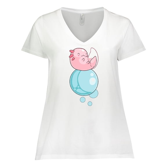 Inktastic Cute Axolotl Sitting on a Bubble Women's Plus Size V-Neck T-Shirt