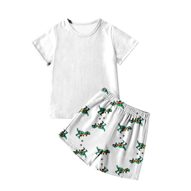 Rovga Tenues Garçon 4-5 Ans Col Rond Manches Courtes Ensemble de Pyjamas Couleur Unie Tee et Shorts Vêtements Durables Garçon Blanc
