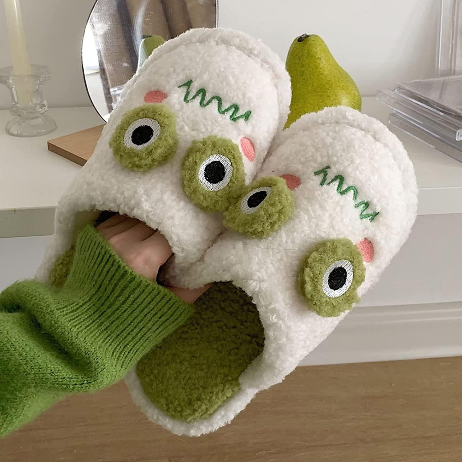shuwee 2022 New Frog Slippers, Cute Animal Slipper for Women Girls