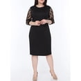 thumbnail image 2 of Plus Size Black Polka Dot Mesh Midi Dress, Round Neck 3/4 Sleeve Bodycon Casual to Semi-Formal Dress, 2 of 3