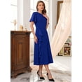 thumbnail image 2 of DARING DIVA Ruffle Crew Neck Short Sleeve Cocktail Midi Dress S Royal Blue, 2 of 6