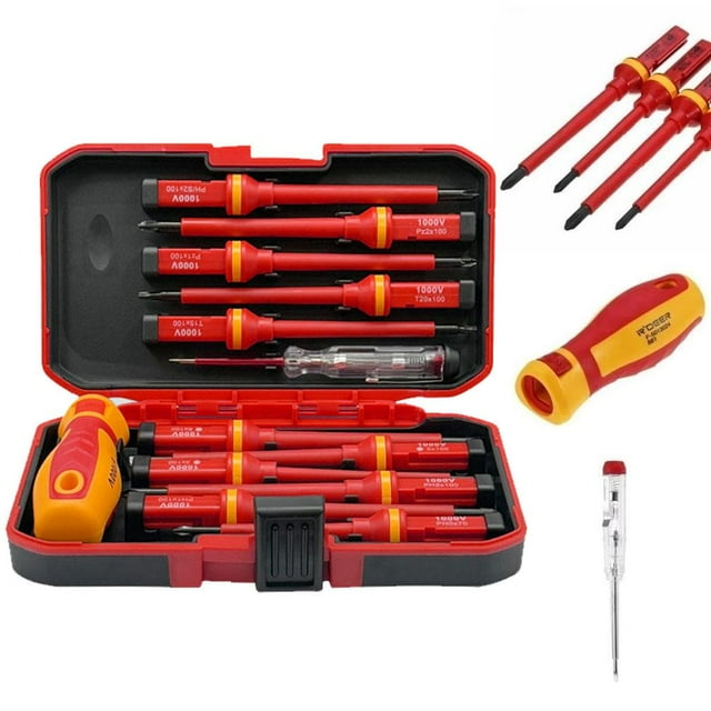 13 Pcs Insulated Set, Electricians Tools Kit with Hard Case, Changeable Sets H Insulated with Rubber
