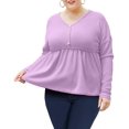 thumbnail image 1 of Womens Long Sleeve L-5X Plus Size Waffle Knit Tunic Tops Button Up V Neck Loose Fit Henley Tshirt, 1 of 5
