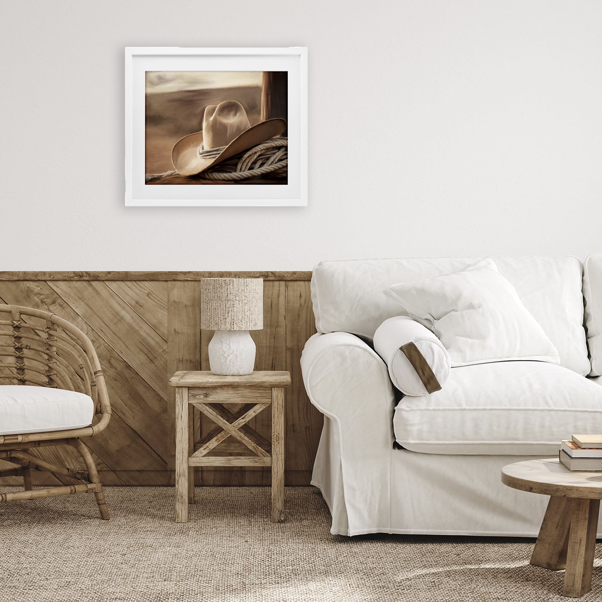 Stupell Industries White Cowboy Hat White Framed Print Under Glass, design by Kim Allen