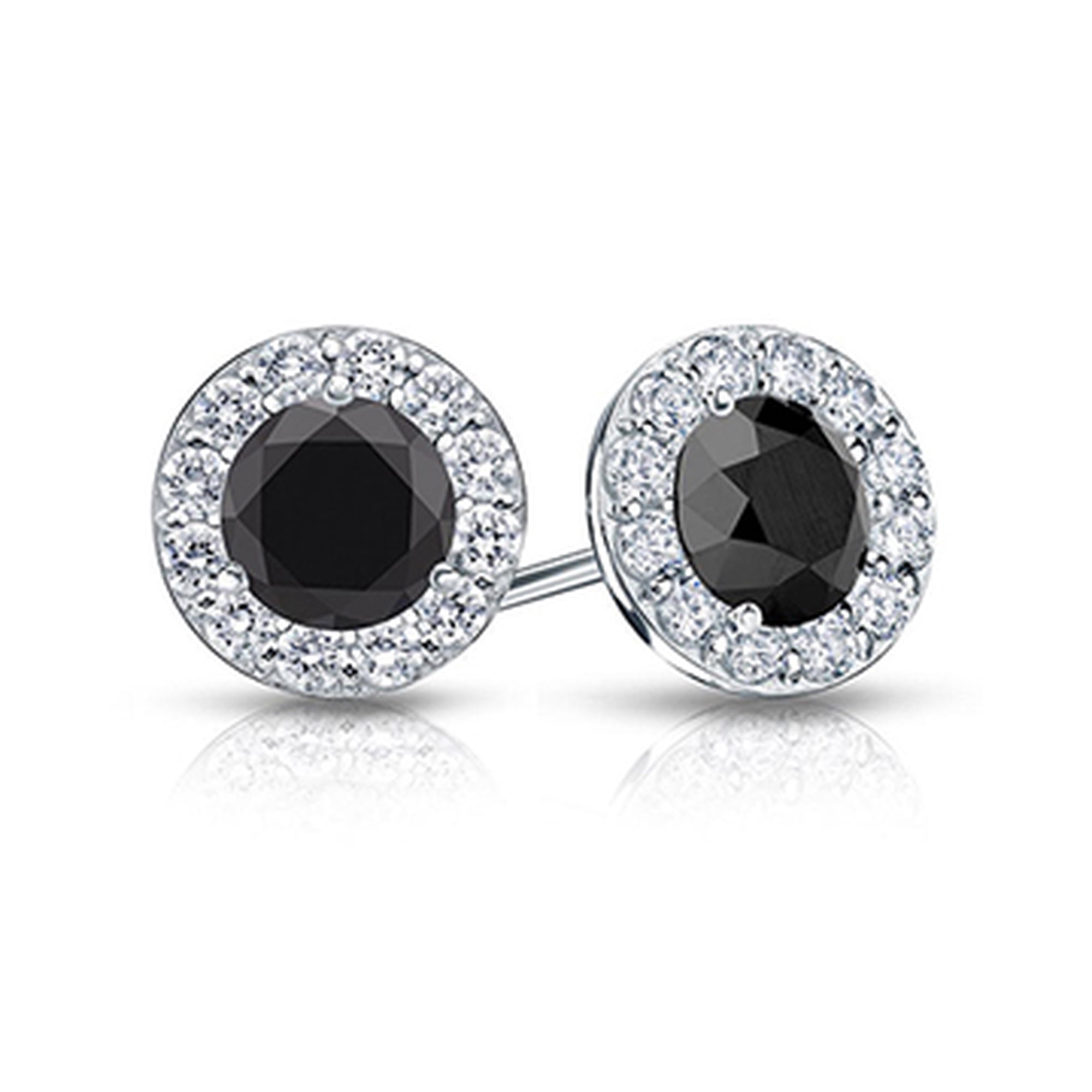 Black Diamond And Cz Halo Stud Earrings In Sterling Silver 1 00 Ct