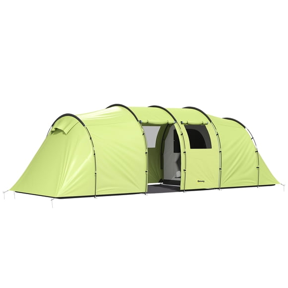 Outsunny 6 Person Camping Tent, Waterproof Large Family Tent Light Green