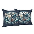 thumbnail image 3 of Ambesonne Nautical Throw Pillow Cover Pack of 2, Marine Anchor and Seagull, 2 Pcs-24" x 24", Indigo and Dark Salmon, 3 of 5