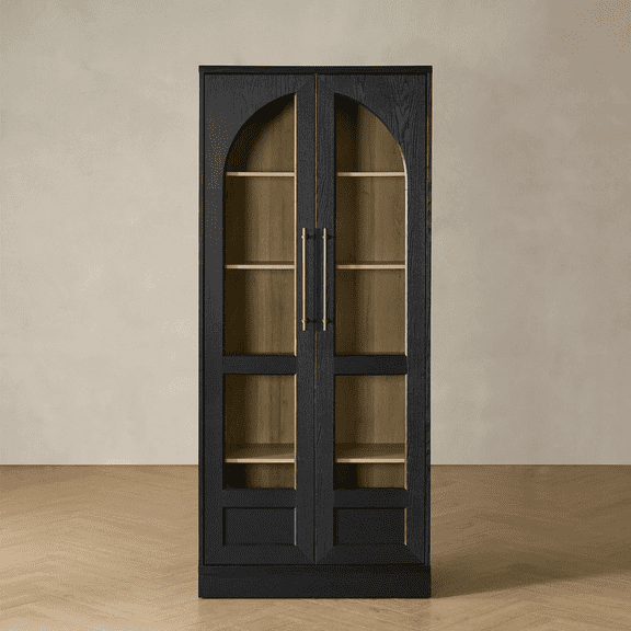 Mopio Blake Tall Display Cabinet, Kitchen Buffet Pantry Cabinet, Trophy Display Case, Storage Cabinet Scratch Resistant Acrylic, Modern Farmhouse Curio Cabinet with Doors & Shelves (Arched, Black)