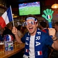 thumbnail image 3 of Match Day Accessories Qatar Theme Plastic Fan Gear Set with Handheld Flag, Novelty Glasses, Stadium Hand Clapper Noisemaker, Face Paint, Wristband, Scarf, Soccer Watch Party Decor, 3 of 6