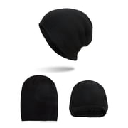 Mikilon Winter Solid Color Knitted Warm Hats for Men Plus Velvet and Thicken Thermal Hats Comfortable Round Top Hats
