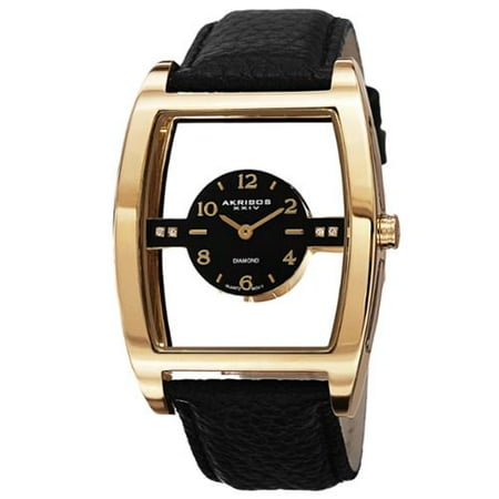 Akribos XXIV Men's Swiss Quartz Transparent Sunray Dial Leather Gold-Tone Strap Watch