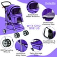 thumbnail image 4 of CL.HPAHKL 4 Wheels Pet Stroller, Breathable and Visible Dog Strollers with Cup Holder & Removable Liner Easy Fold Cat Strollers Portable Pet Strolling Cart with Storage Basket for Travel, Purple, 4 of 8