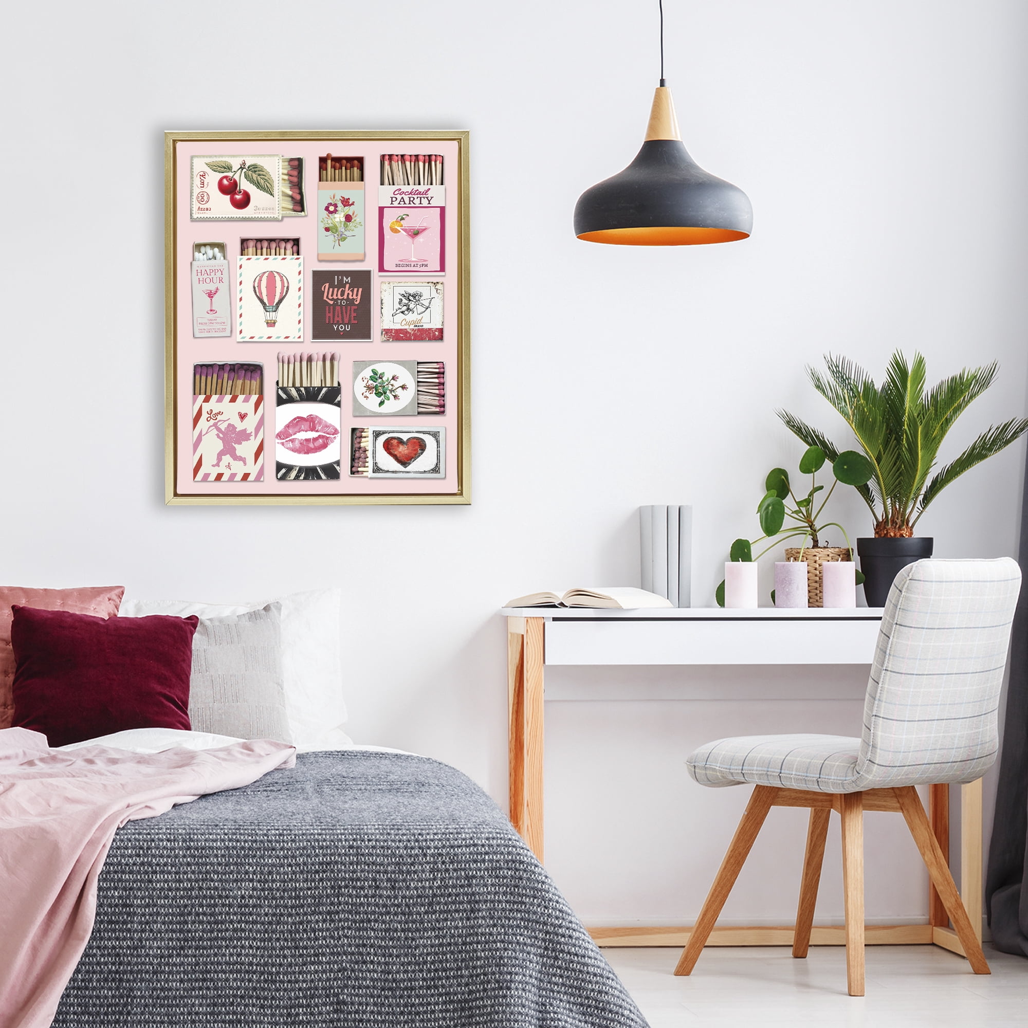 Stupell Industries Vintage Romantic Matchbox Collection Gold Framed Floater Canvas Wall Art, design by CAD Designs