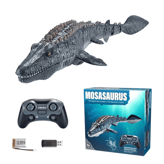 Funtogether Toys RC Mosasaurus Dinosaur Boat Toy 2.4GHz Remote Control Electric Water Animal Ship for Kids Outdoor Pool Summer Boys Birthday Gift