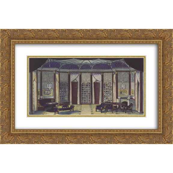 Koloman Moser 2x Matted 24x18 Gold Ornate Framed Art Print 'Stage design for 'The Phantom' of Hermann Bahr'