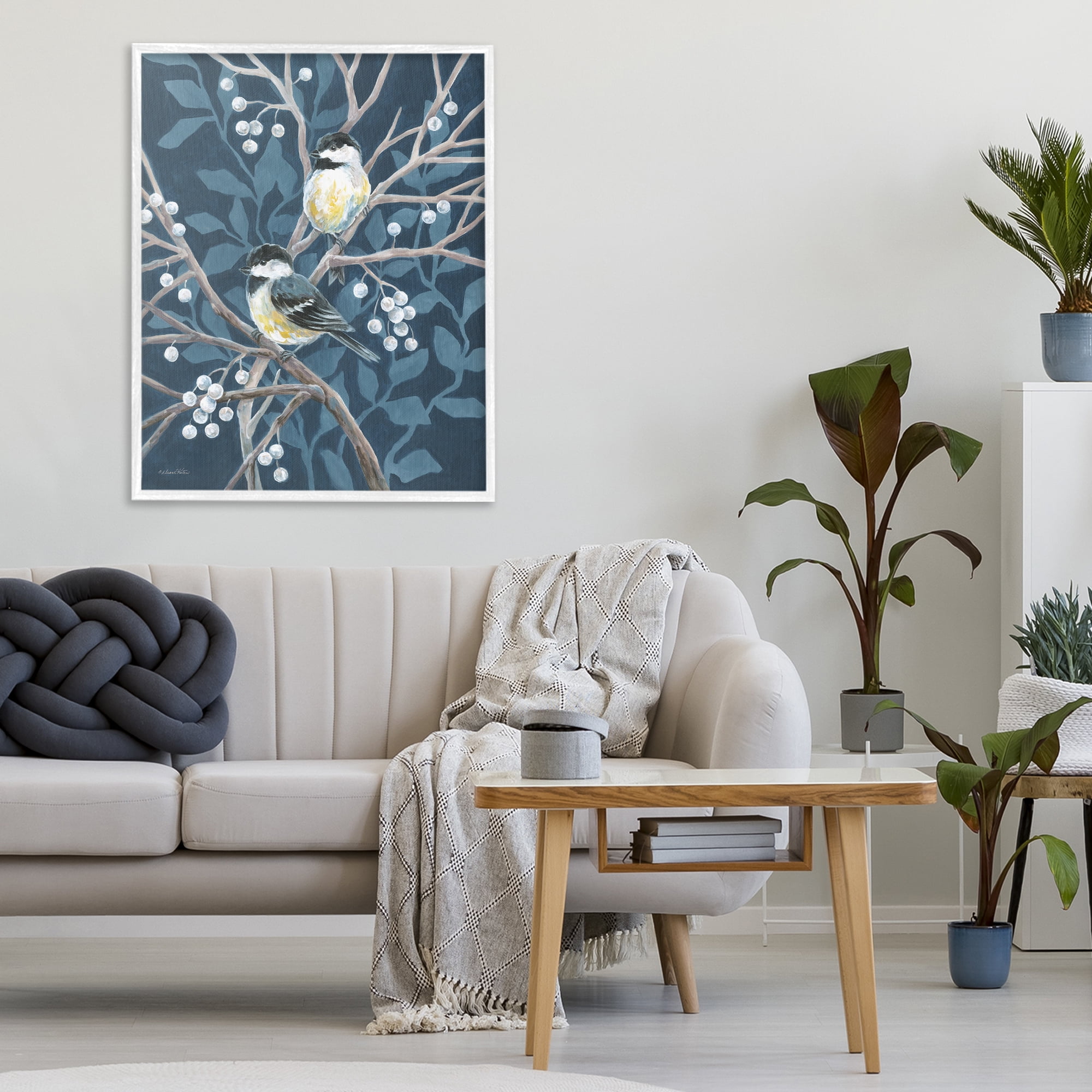Stupell Industries Chickadees on Winter Berries White Framed Giclee Art, design by Diane Kater