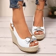 thumbnail image 2 of Rokment Bridal Glitter Rhinestones Bow Platform Wedge Dressy Sandals for Women Casual Leather Peep Toe Bowknot Espadrilles Chunky High Heel Wedding Slingback Dress Summer Shoes White Size 8.5, 2 of 7