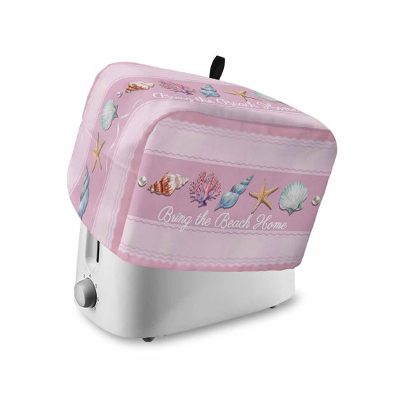 Pink Summer Coastal Small Toaster Cover 2 Slice, Kitchen Appliance Covers, Modern Ocean Waves Starfish Shell Toaster Oven Cover with Loop, Bread Machine Cover Polyester Dust Cover Protection
