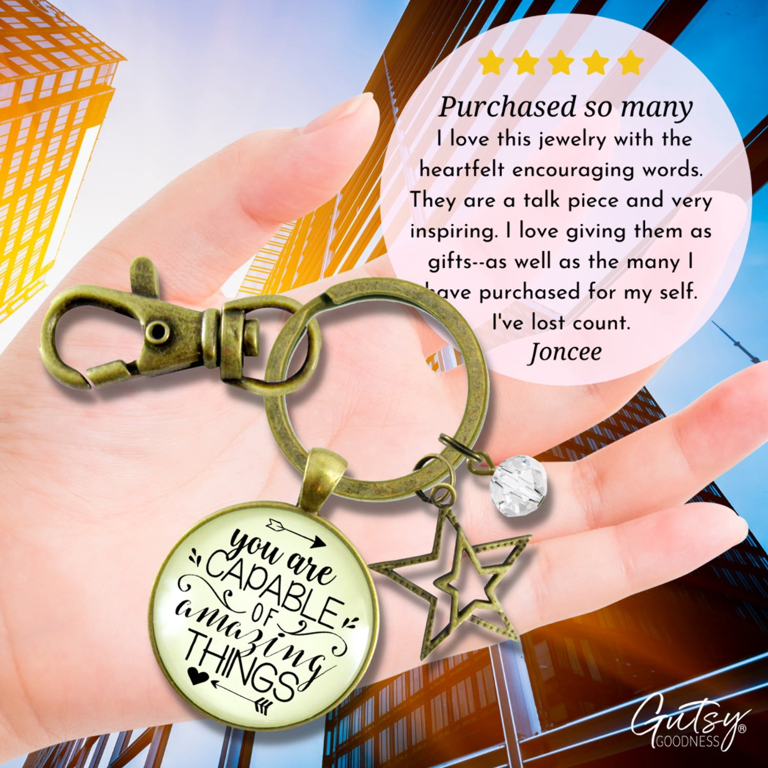 You Are Capable of Amazing Things Gutsy Goodness Bronze Keychain Positive Message Quote Mantra Gift Jewelry